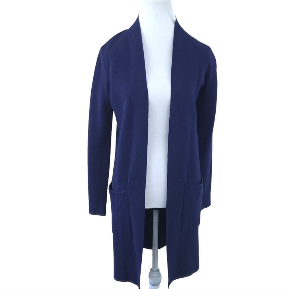 Joules Knitwear Long Open Cardigan Sweater Navy Blue US 2 Dark Academia